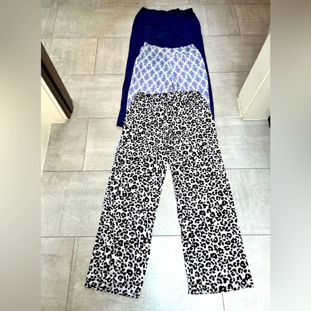 Soma Sleep/Lounge Pants - identical style, all Small: Navy, Fun aqua print &  🐆